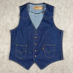 Vintage Levis Orange Tab Denim Vest Blue Western USA Made Womens Medium